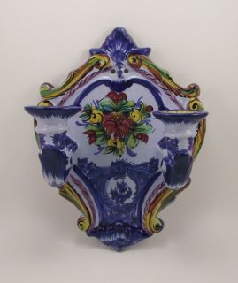 Vestal Alcobaca Portugal Pottery Wall Sconce~Candle Holder~Faience (%)