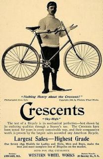 1895 Ad Western Wheel Works Crescent Sky High Bicycle   ORIGINAL 