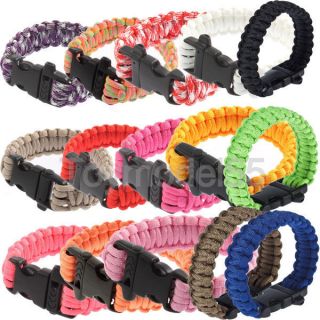 Camping Climbing Hike Paracord Cord Bracelets Whistle Buckle Survival 