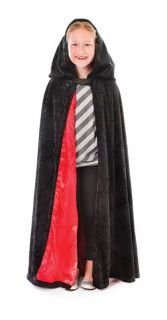 Halloween Black Velvet Hooded Cloak BNIP 6 12yrs Red Lined Wizard 