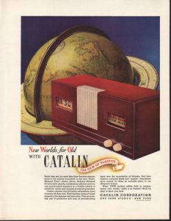 FP 1940 CATALIN RADIO GLOBE CLOCK MUSIC TIME MAP RECORD AD