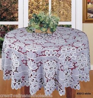   Lace with Sheer Floral Tablecloth 88 ROUND & 8 Napkins White Holiday