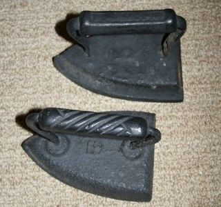 Antique Black Cast Wrought Iron Clothes Irons Clothing Sad Old 