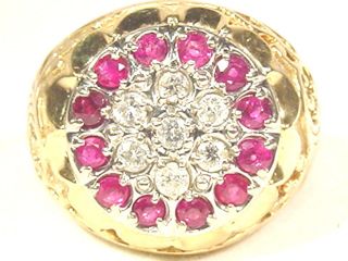 Mens Kentucky Cluster Ring 1.00 ctw Rubies and Diamond 10K yellow 