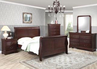   Cherry Louis Philippe King Sleigh Bed Bedroom Furniture Set