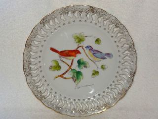  Hand Painted Signed Porcelain Decorative Plate  Birds On Tree Limb
