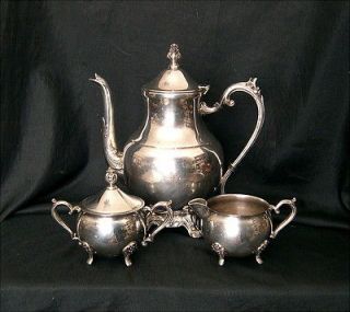   SILVERPLATED COFFEE SERVICE Lg Pot, Sugar Bowl w/Cover, and Creamer