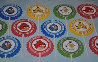 24 Personalized Cupcake toppers   ANGRY BIRDS birthday party supplies