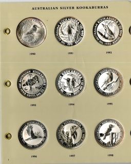 Australia Coins 1990 2012 Silver Kookaburras Complete Set $1 PF