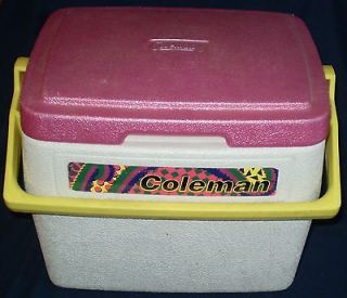 COLEMAN Cooler #5272   8 Qt   1992 – Pink lid & Yellow handle   GUC