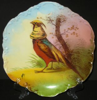   FRENCH LIMOGES PORCELAIN PLAQUE PLATE CORONET BIRD HAND PAINTED SIGNED