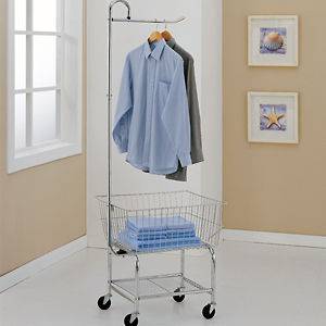 Commercial Laundry Cart w/ Basket Hanging Bar & Shelf