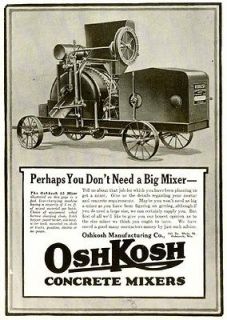 EXCELLENT 1922 AD FOR OSHKOSH PORTABLE CONCRETE MIXERS
