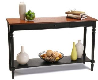 French Country Cherry/Black Wood Console Hall Table