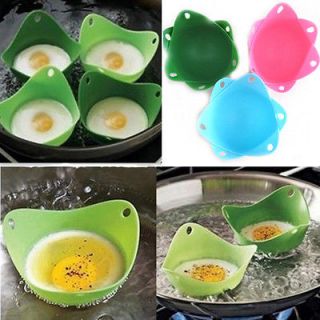 4x Silicone Egg Poacher Cook Poach Pods Kitchen Tool Baking Cookware 