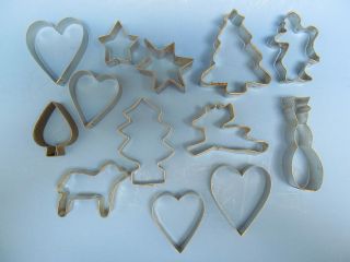 13 Piece Vintage Metal Cookie Cutters Hearts Star Lamb Santa Tree 