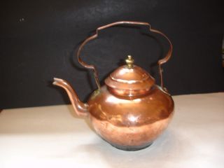 LARGE ANTIQUE DUTCH COPPER WATER KETTLE BRASS FITTINGS NICE PATINATION 