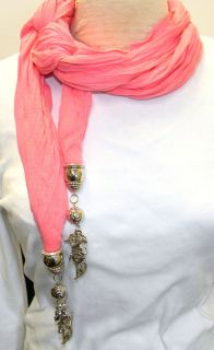 Paige Silver Charms Salmon Coral Jewelry Scarf Jubilee Scarves