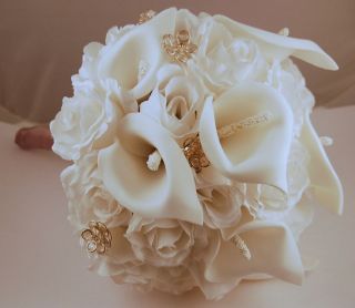 Wedding Bouquet Boutonniere Corsage Flower arrangement Silver White 