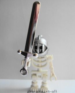   Soldier Skeleton Minifigure Metallic Silver Sword & Grill Helmet