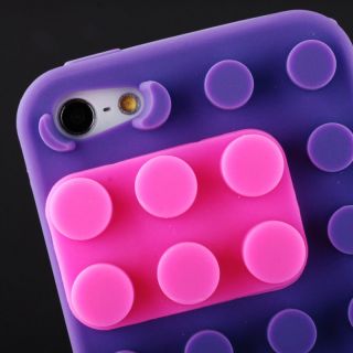   iPhone 5 3D Lego Brick Block Style Purple Silicone Rubber Case Cover