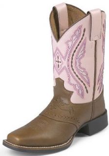   2669Y Pink and Brown Bay Westerner Leather Square Toe Cowboy Boots