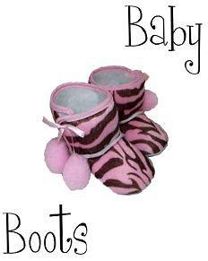 BABY GIRL PINK & BROWN ZEBRA PRINT CRIB SHOES INFANT BOOTS WITH POM 