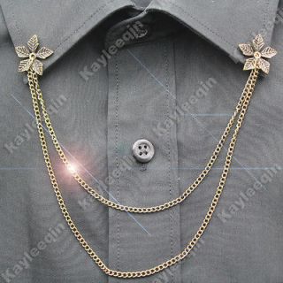   Copper Leaf Flower Chain Shirt Blouse Collar Neck Tips Brooch Pin Boho