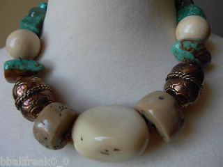 Stephen Dweck Agate/Turquoise/Fluorite Bronze Necklace 20in New