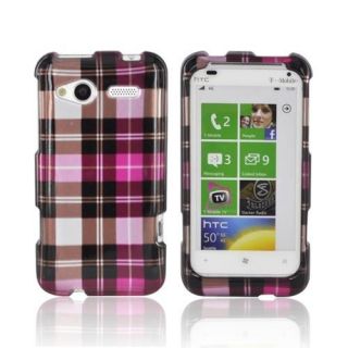 Pink Brown Silver Plaid Hard Plastic Case Snap On Cover For HTC Radar 