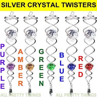   FROM** SILVER 34cm CRYSTAL TWISTER Iron Stop Wind Spinner   BNIB