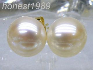   bread 9.5mm 10mm 10.5mm white akoya pearl stud earring 14k solid gold