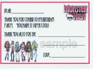 10   MONSTER HIGH Fill in THANK YOU Cards Notes