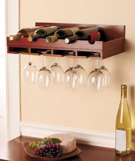   ¡ Wall Wine RacksSaver Holds 5 Bottles + 12 Glasses Vino Shelf