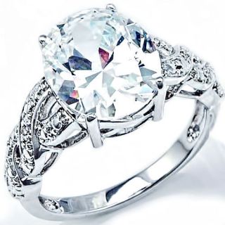 Carats Oval Shape Cubic Zirconia Platinum Tone Engagement Wedding 