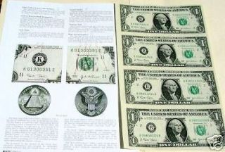  SHEET ♥4 Legal US$1 DOLLAR★Real Currency Note★Good Collection