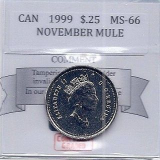 1999** November Mule 25 Cent, Coin Mart Graded **MS 66**