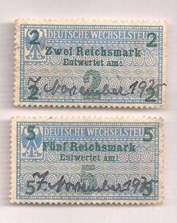   Revenue Stamps, 2 & 5 Mark   Deutsche Wechselsteuer, Bill of Exchange