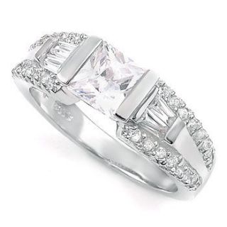 925 Sterling Silver Princess Square Cut CZ Anniversary Engagement 