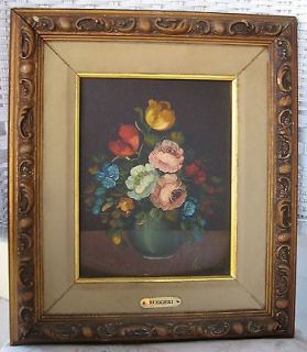 Two Vintage Vito Ruggeri Signed Oil Paintings, 19C Antique Floral 