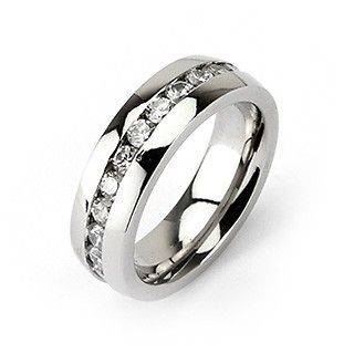 WOMENS SIMULATED DIAMOND ETERNITY STEEL WEDDING ENGAGEMENT RING 5 & 6