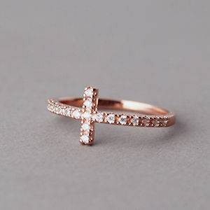 CZ ROSE GOLD SIDEWAYS CROSS RING BAND SIDE CROSS JEWELRY ROSE GOLD 
