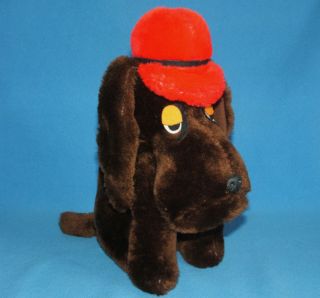 1975 Dakin BROWN HOUND DOG Plush RED HAT CAP Droopy #Z2