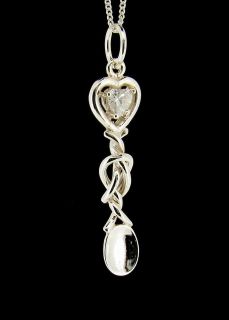 925 Sterling Silver Welsh Love Spoon 4mm Clear Heart CZ Pendant   Made 