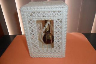   Canvas Cross Stitch bird cage with feathered bird inside. Home decor