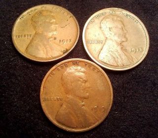 1917 1918 1919 WHEAT PENNY LOT ALL COINS HAVE FULL DATES EARLY DATES