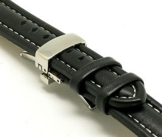 18mm Black/White Leather watch Strap DEPLOYMENT CLASP for Girard 