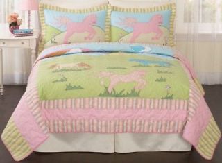   PINK PONY HORSE GIDDY UP COTTON HAND PIECED TWIN QUILT SET BEDDING NEW