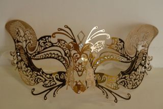 Cat Design Gold Mask with Metal Laser cut and Crystals on Eyes 