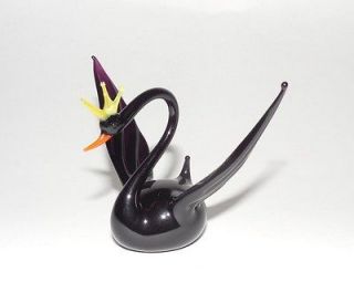 Glass black swan Bird Figurine Hand/Mouth Blown Murano Art Russian 
